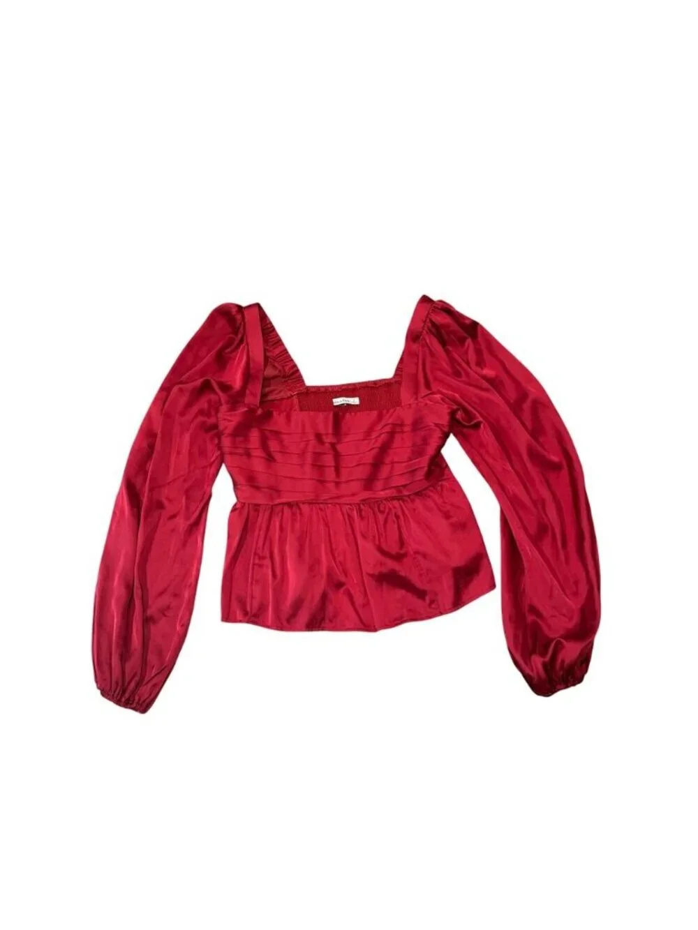 Abercrombie & Fitch, Emerson baby doll shinyred satin long sleeve top small